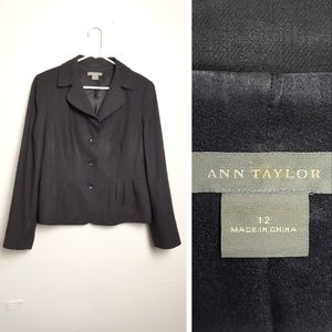 Ann Taylor Blazer Jacket Three-Button Women's Size 12  Black Carry Off A…